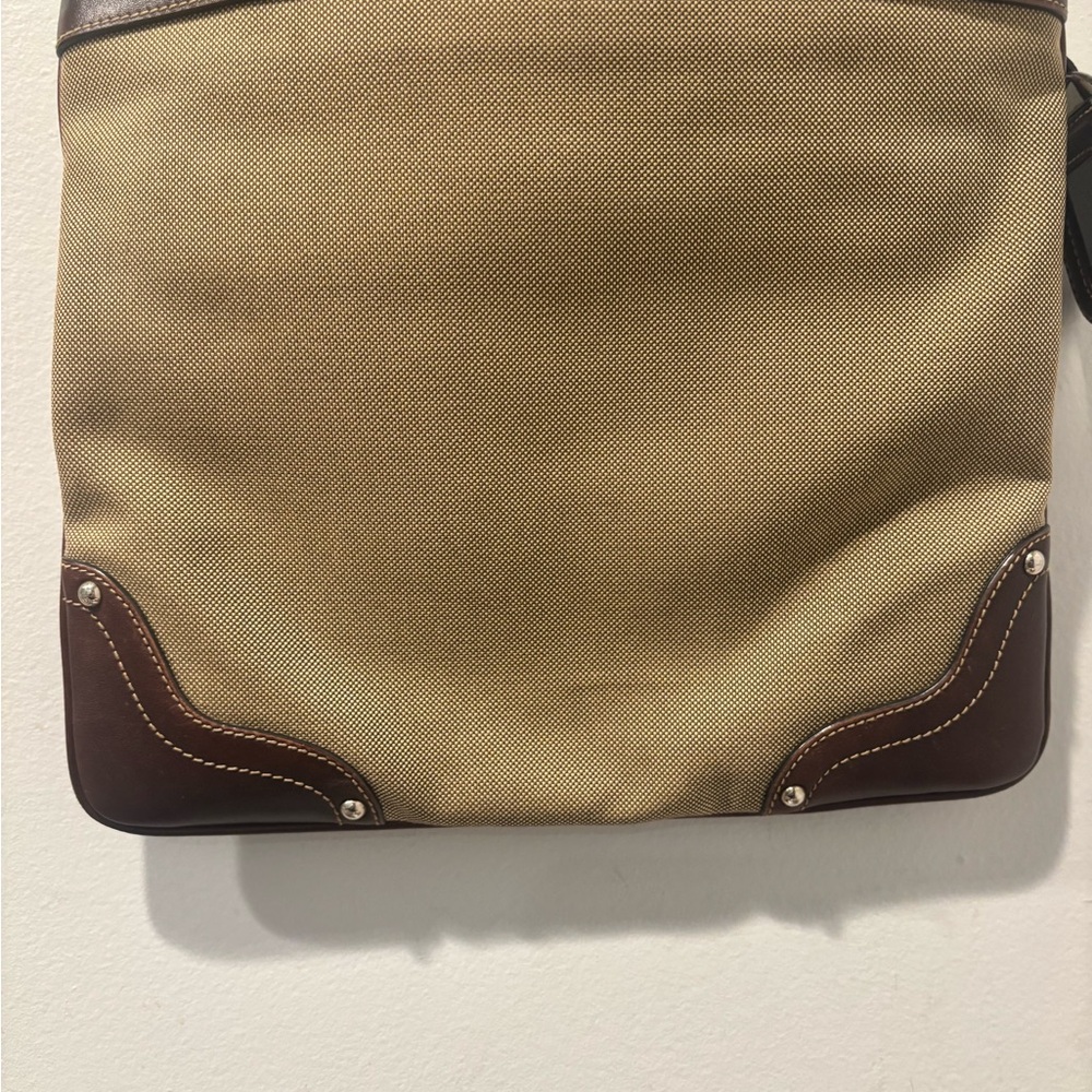 Prada Khaki Canvas and Brown Leather Messenger Bag - Picture 4 of 15